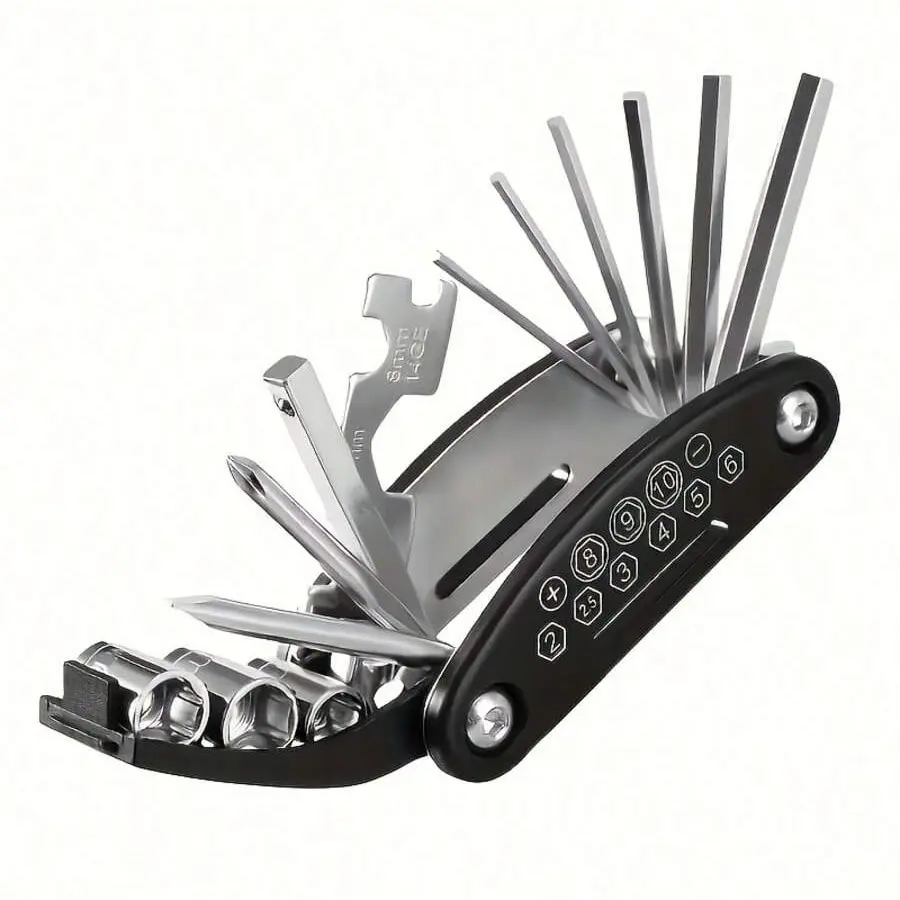 Carbon Steel Multi-Function Motorcycle Tool Set, Portable Foldable Mechanic Kit with Flat Head Hexagon and Flange Screwdriver