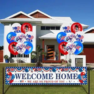 Large Patriotic Welcome Home Banner We Are So Proud Of You Balloons Military Army Homecoming Party Decorations Backdrop Background Deployment Returning Party Supplies