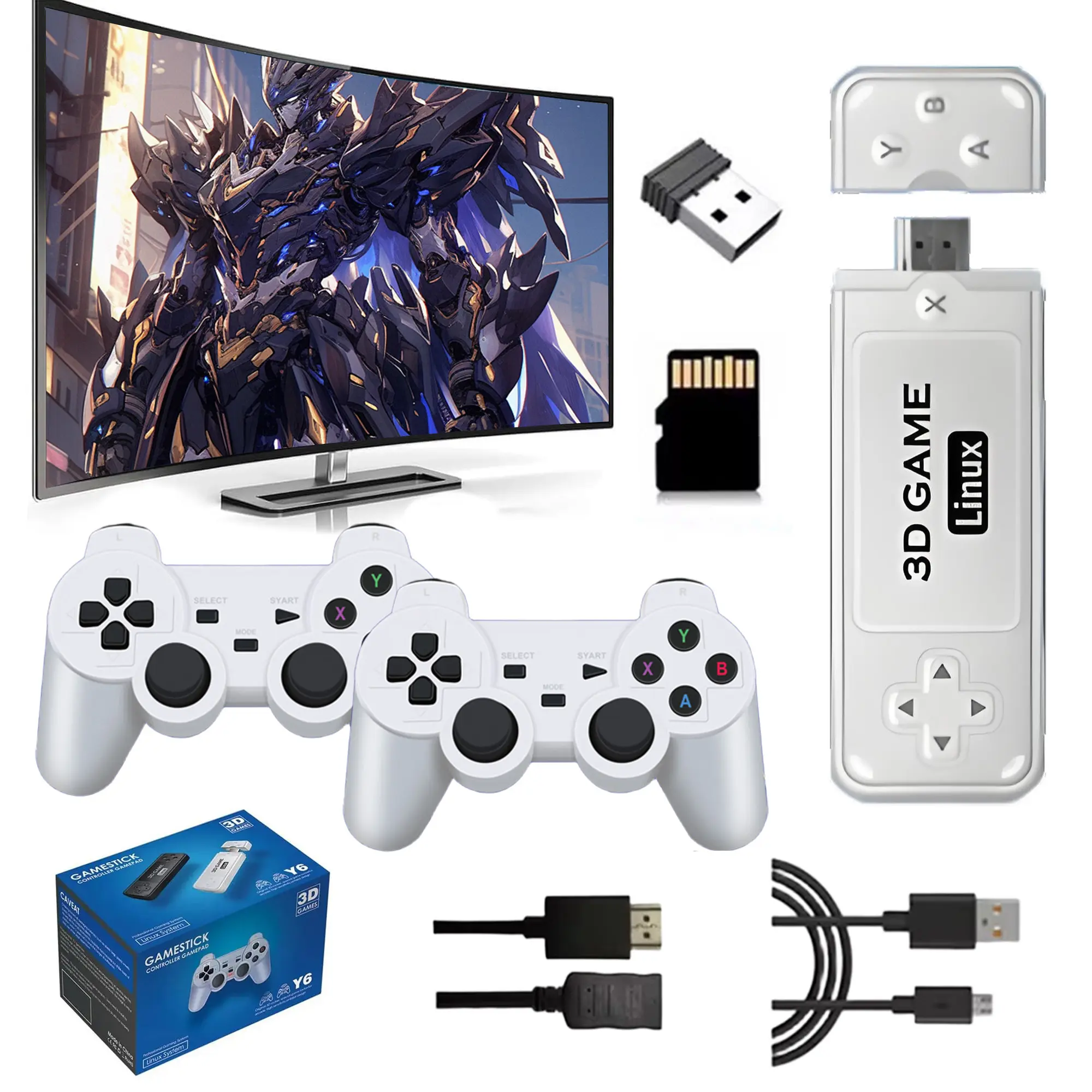 Y6 Game Stick 128G 10000 Games Retro Video Gaming Console 4K Game Stick with 2.4G Wireless Controllers HD Output Emularor Console Portable