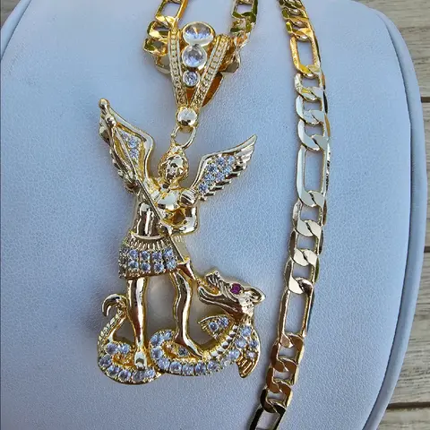 New san miguel arcangel gold plated necklace