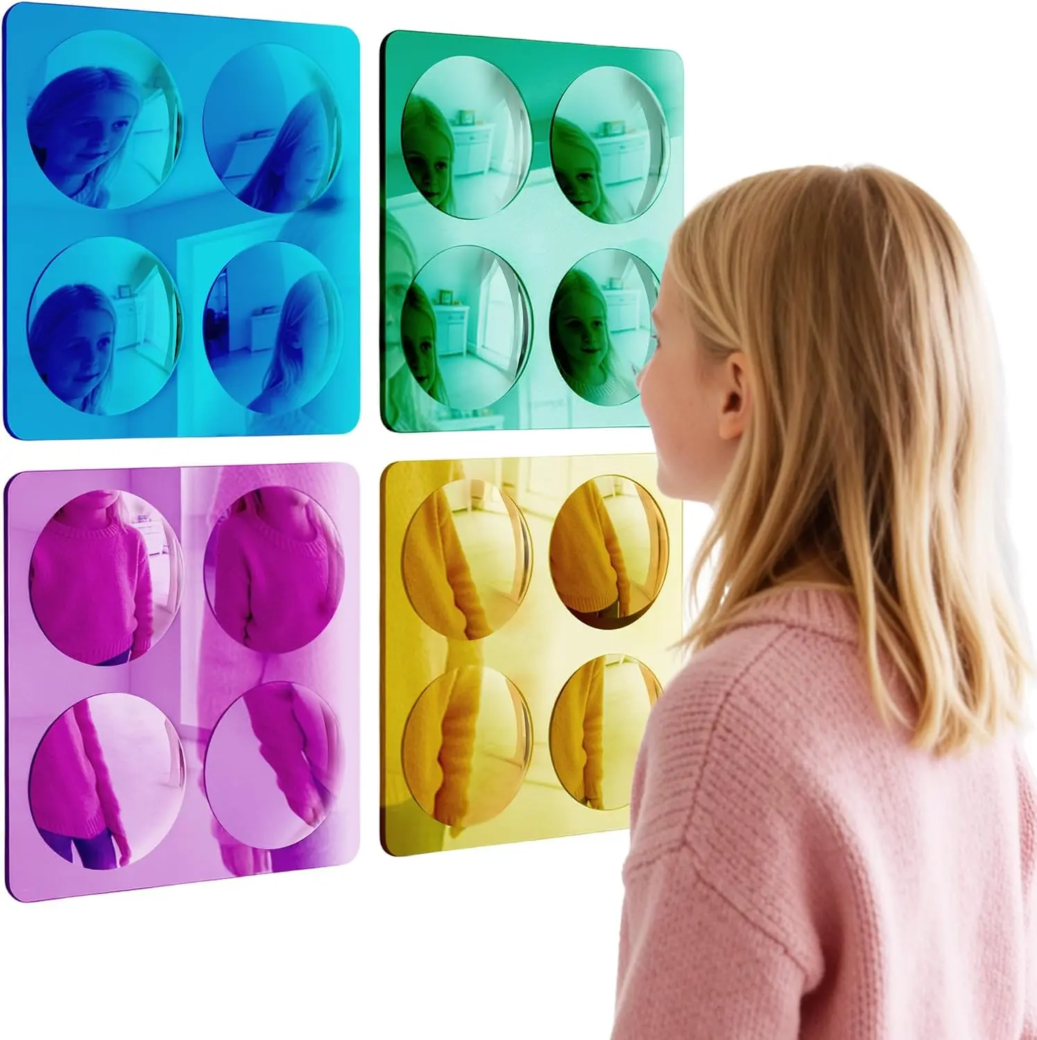 Special Supplies Sensory Bubble Wall Mirror - Interactive Colorful Acrylic Mirrors for Wall Decoration and Sensory Toys for Kids Classroom or Home - Room Decor -Visual, Tactile Stimulation - (4)