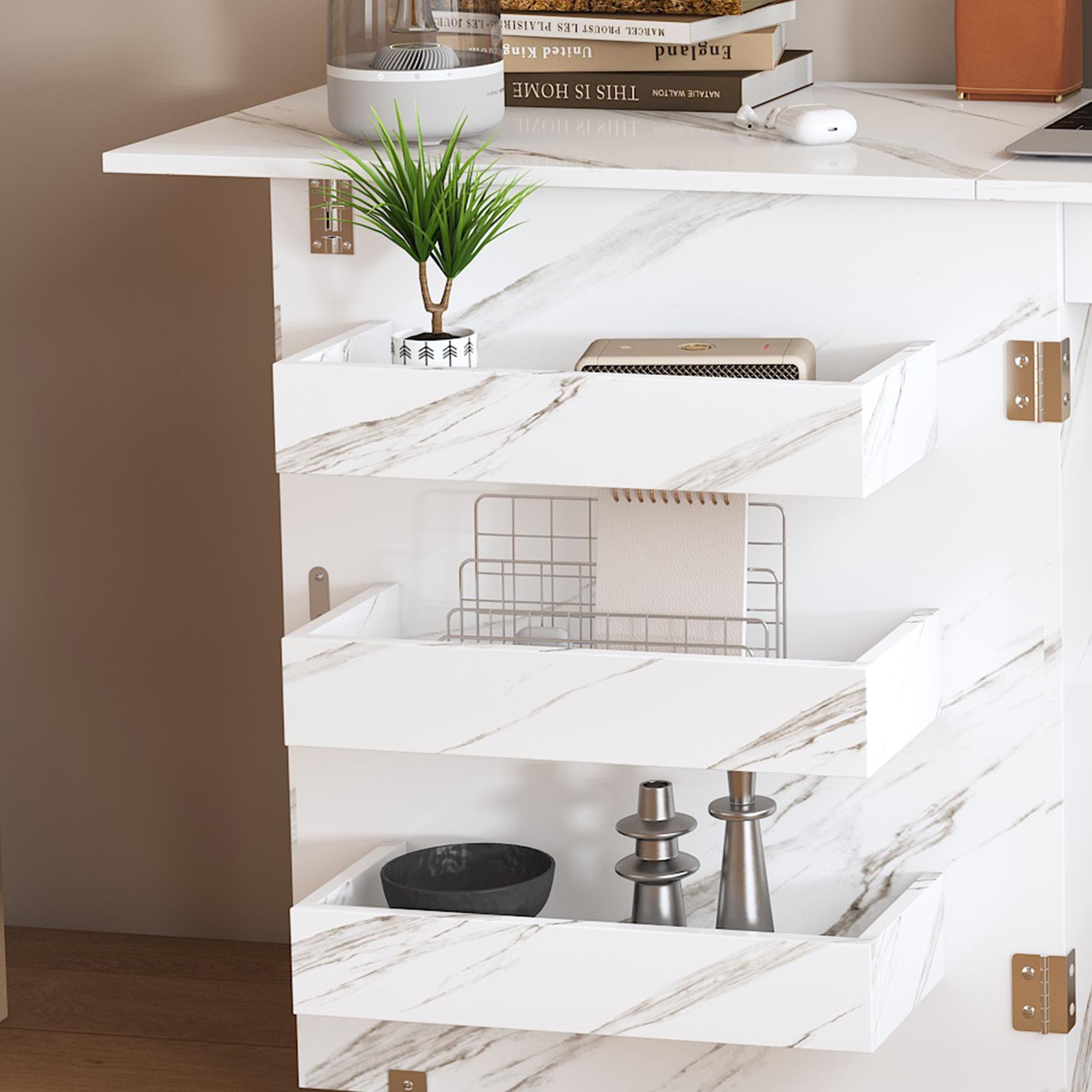 57.5" Foldable Sewing Machine Table with Locking Casters, Multi-Storage Craft Station with Shelves, Bins & Cabinet, Adjustable Sewing Cabinet for Home, Bedroom, and Craft Room(White)