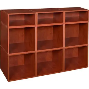 Cubo Storage Organizer Open Bookshelf Set- 6 Full Cubes/3 Half Cubes- Cherry