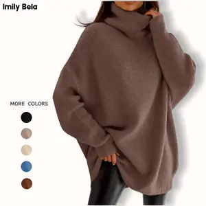 Imily Bela Womens Turtleneck Oversized Sweater Batwing Chunky Pullover Sweater Casual Fall Loose Knit Jumper Top