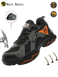 Steel Toe Shoes for Men Work Shoes Anti-smash and Anti-Punctur Protective Shoes Lightweight Breathable Safety Sneakers with Kevlar Puncture Resistant Midsole for Construction Warehouse Work