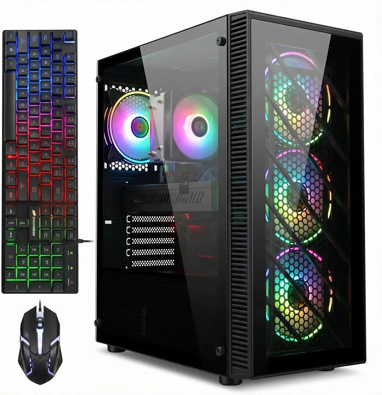 STGAubron Gaming PC Computer Desktop, Intel Core i7 up to 3.9G, Radeon RX 590 8G, 32GB RAM, 1TB SSD, WiFi 6, BT 5.0, RGB Fan x4, Windows 11 Home Fully Built Pc