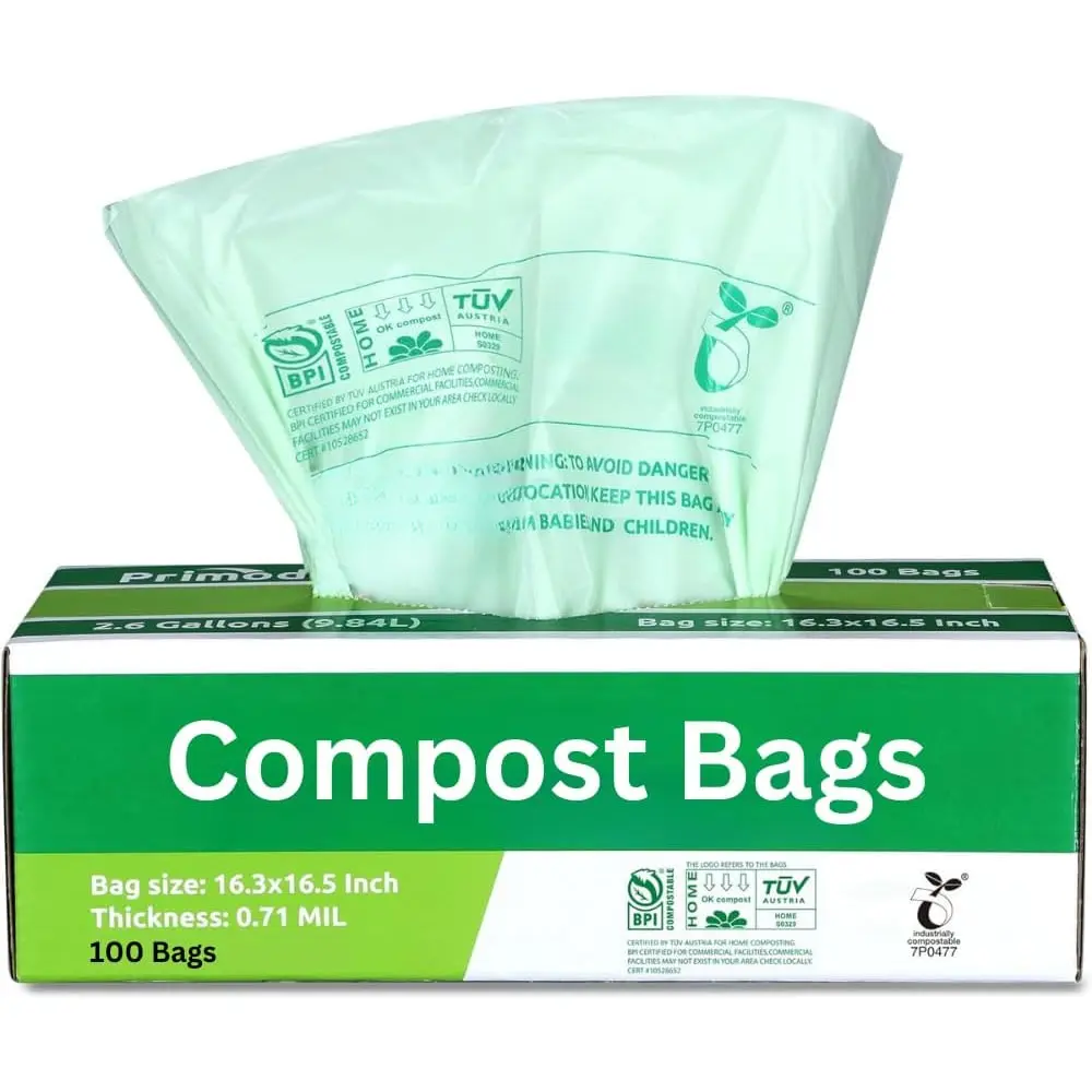 Compost Bags, Compostable Trash Bags 2.6 Gallon Compostable Bags 100 Count Small Compost Bags for Countertop bin Extra Thick 0.71 Mil. ASTM D6400 Certified By BPI and TUV AUSTRIA