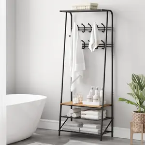 Garvee 4-Tier Coat Rack Shoe Bench with 10 Hooks, Coat Tree with Storage Shelf, Metal Frame Multifunctional Hallway Organizer, Entryway Furniture, Multifunctional Hallway Organizer