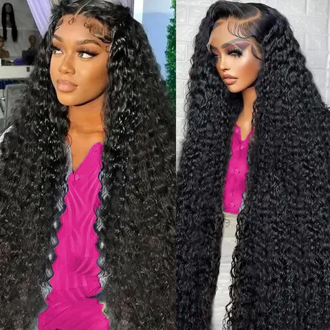 VRbest Women's 100% Human Hair Full Lace Front Wig - 30in 13x6 Deep Wave HD Lace Closure Wig, Preplucked, Bleached Knots, 180% Density, Natural Color, Natural Look, Humanhair Wig