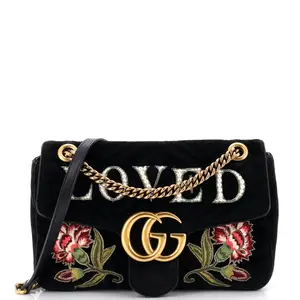 Pre-owned GUCCI Velvet Shoulder Bags GG Marmont Flap Bag Embroidered Matelasse Medium by Rebag