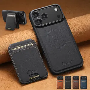 MagSafe Leather Phone Case for iPhone 17 Pro Max 17 Air 16/15/14/13/12 Pro Max 2-in-1 Removable Wallet Waterproof Cowhide Flip Stand Wireless Charging Compatible