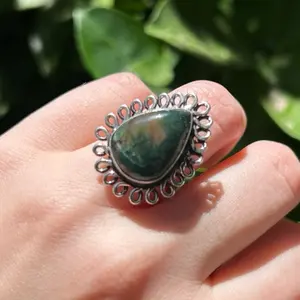 Size 6 Moss Agate ring set in 925 sterling silver