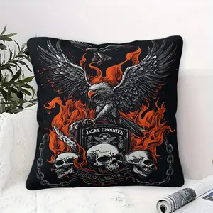 Dark Gothic Eagle Skull Throw Pillow With Insert, Soft Comfort Backrest Cushion With Pillow Included, Breathable Durable Fabric, Suitable for Gaming Chair, Dorm Desk, Garage Window Nook, Sofa Bed