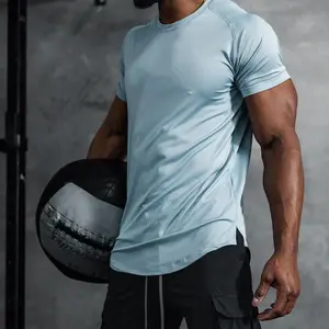 Sports Short Sleeve Men's Mesh Breathable Quick Dry Fitness Training Stretch Solid Color Casual T-Shirt with Side Slit Design compression shirt gym  shirts