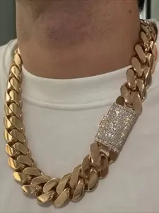 Customized 20mm full diamond, inlaid lock gold plated high quality wide Miami Cuban chain sterling silver men's chain Cuban chain jewelry necklace jewelry, Cuban Link Chain, Easter Thanksgiving gift unisex gift giving