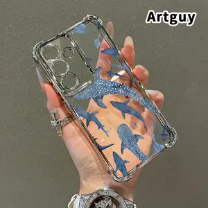 Whale Shark Wonders Pattern Phone Case Compatible with Samsung Galaxy S23 Ultra S24 Plus S25 S22+ FE Edge Four Corners Air Cushion Anti-drop Silicone Shockproof Cellphone Cover