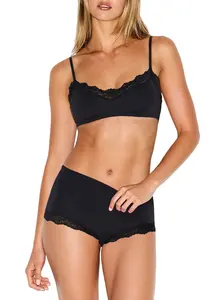 Starrylion Women 2 Piece Lace Lingerie Set Pullover Removable Padded Bralette Sexy Boyshort Panties PJ Set