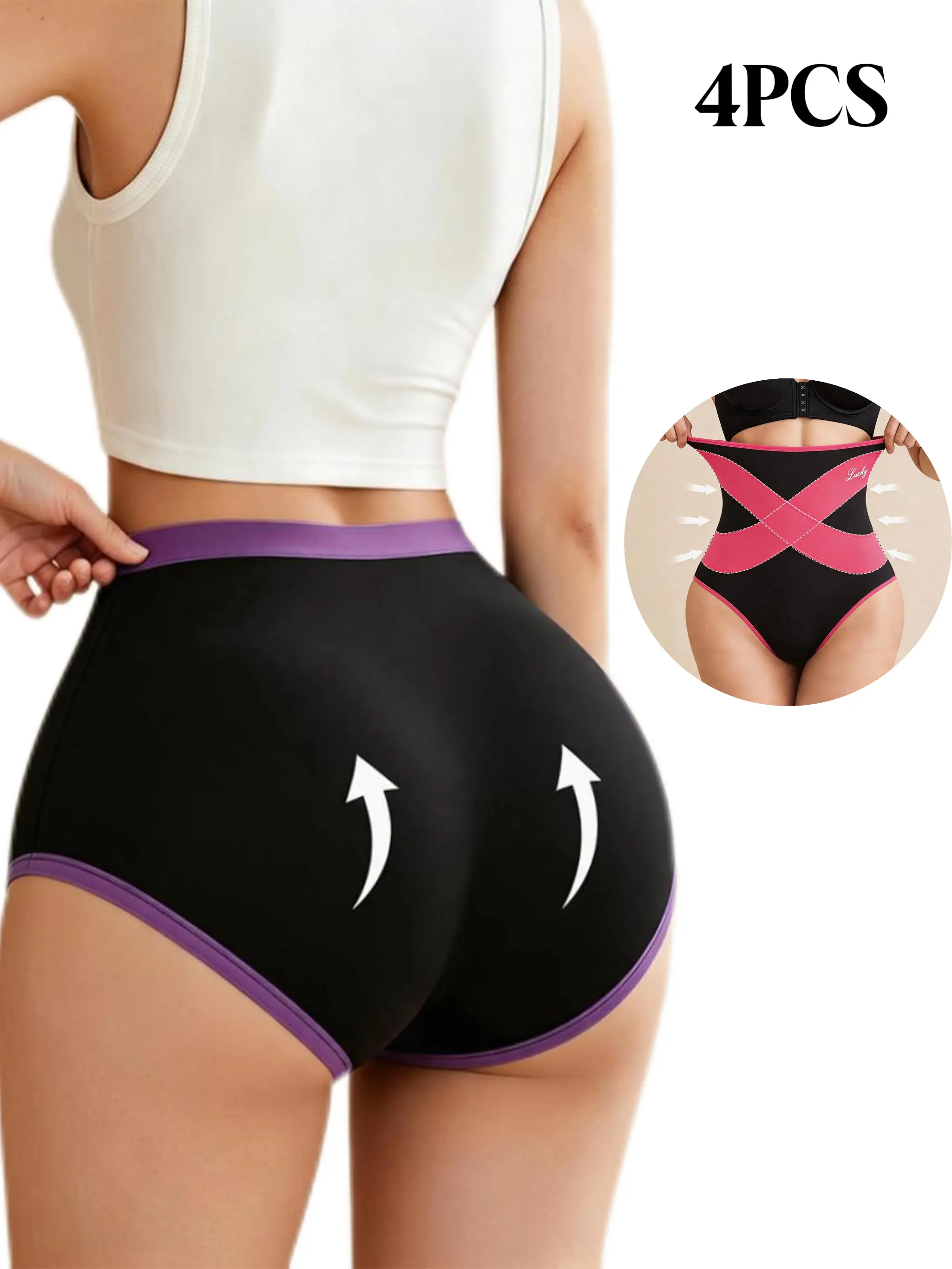 4 Packs Women's Tummy-Tucking Shaping Underwear Set — Butt-Lifting Shaping Bra, High-Waisted Tummy-Tucking Shaping Panties