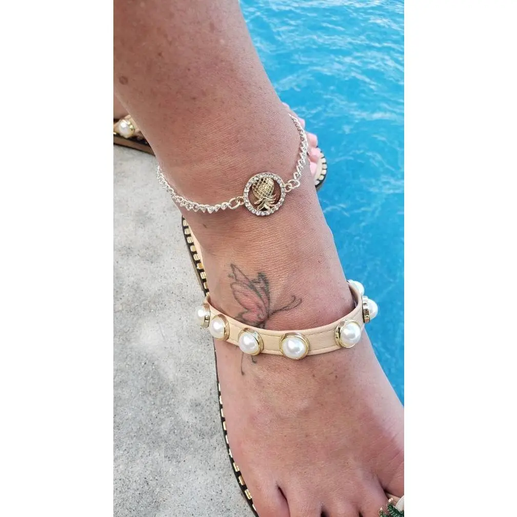Pineapple anklet, Upside Down pineapple anklet, Lifestyle anklet, Pineapple bracelet, Charm anklet, Includes Jewelry Bag