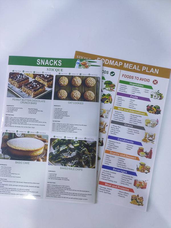 Low FODMAP Food List Chart & Meal Plan, Bloating – Laminated Diet Guide w/Serving Size, Net Carbs, Calories, Fiber – Elimination Diet Recipes for Beginners