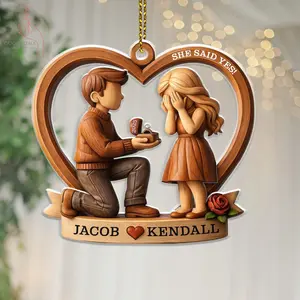 Personalized Engagement Couple Acrylic Ornament, She Said Yes Acrylic Ornament, Custom Proposal Name Ornament, Heart Couple Engagement Ornament, Romantic Wedding Keepsake Gift