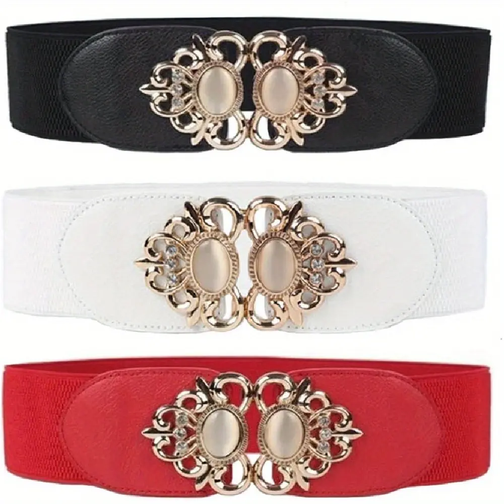 3Pcs/Set Elastic Waist Belt for Women,Vintage Wide Elastic Stretch Waist Belt for Dresses,Adjustable Belt with Golden Floral Accents,Ideal for Skirts,Outfits,Christmas Party Gifts,Hand Tools Kits