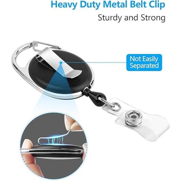 [New Deal] 2 Pack ID Badge Holders with Metal Clip and Keyring - Vertical Clear Plastic ID Card Holders (2.5" x 3.4") - Retractable 24" Pull Cord for Office, School,