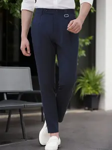 Men's Stylish Casual Long Pants with Dual Button Front Design, Elastic Waistband for Comfort in Business & Leisure
