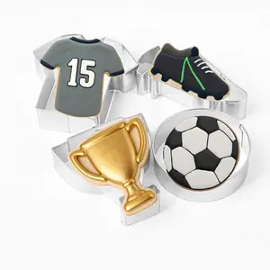 4Pcs Soccer Football Cookie Cutter Set - Stainless Steel Jersey, Trophy, Cleat & Ball Molds for Victory Celebrations, World Cup Parties,Game Day DIY Cake Decorating & Kids' Baking DIY