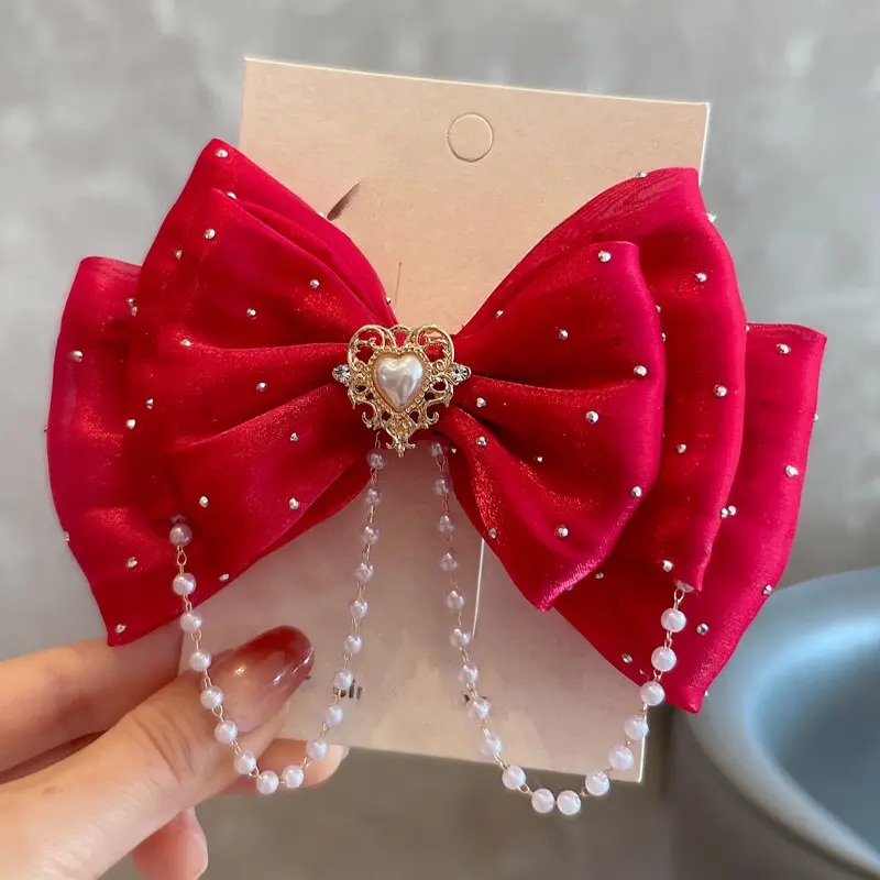 Girls' Refined Simple Hair Bow Barrettes - 1Pc Colorful Pearl Tassel Design, 1 Blue Beaded Hair Clip, 1 Piece Wine Red Beads Barrettes, Suitable for Valentine's Day, New Year Party Decorations, One Size, Princess Aesthetic