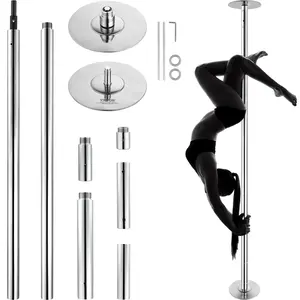 VEVOR Professional Dancing Pole, TikTokShopBlackFriday, Spinning Static Dancing Pole Kit, Portable Removable Pole, 45mm Heavy-Duty Stainless Steel Pole, Height Adjustable Fitness Pole, for Exercise Home Club Gym, Silver