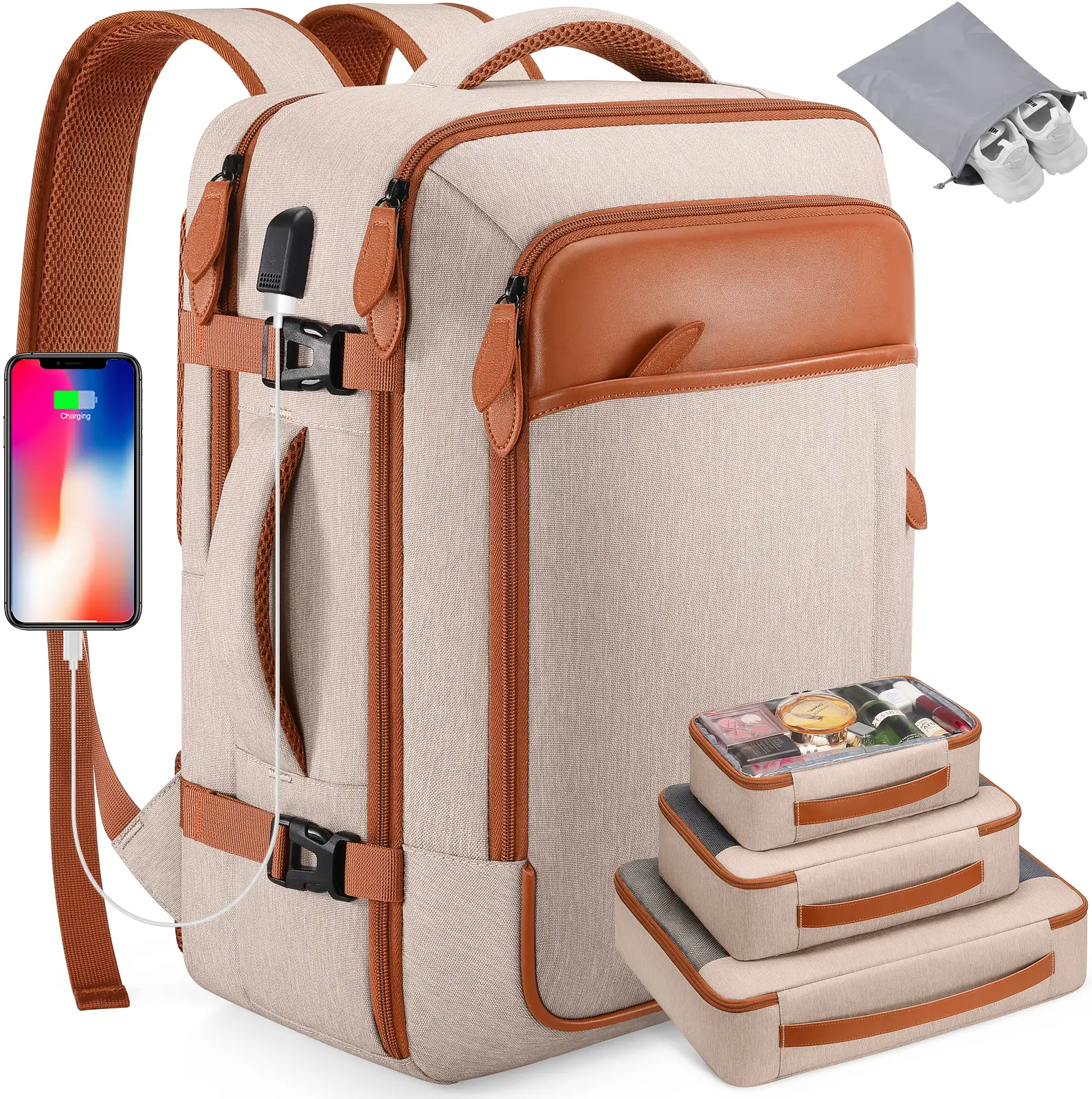 Miusse 17Inch Travel Backpack, 40L 42L Laptop Backpack,Hidden straps Waterproof Luggage with Packing Cubes, Shoe Pocket Personal Item Size for Flights