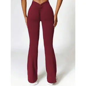 Long pants for running and exercise, high-waisted women's slim-fit bell-bottom pants with a V-shaped design, wide-leg yoga pants for exercise and leisure sports.
