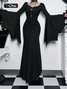 Women's Plain Ruched Mermaid Maxi Dress, Elegant Formal Sweetheart Neck Long Sleeve Evening Party Gown, Ladies Fall & Winter Clothes, Womenswear