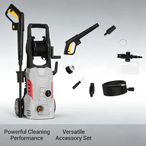 Electric high-pressure washer, US plug, metal construction, car fence and yard cleaning tool, includes hose accessories
