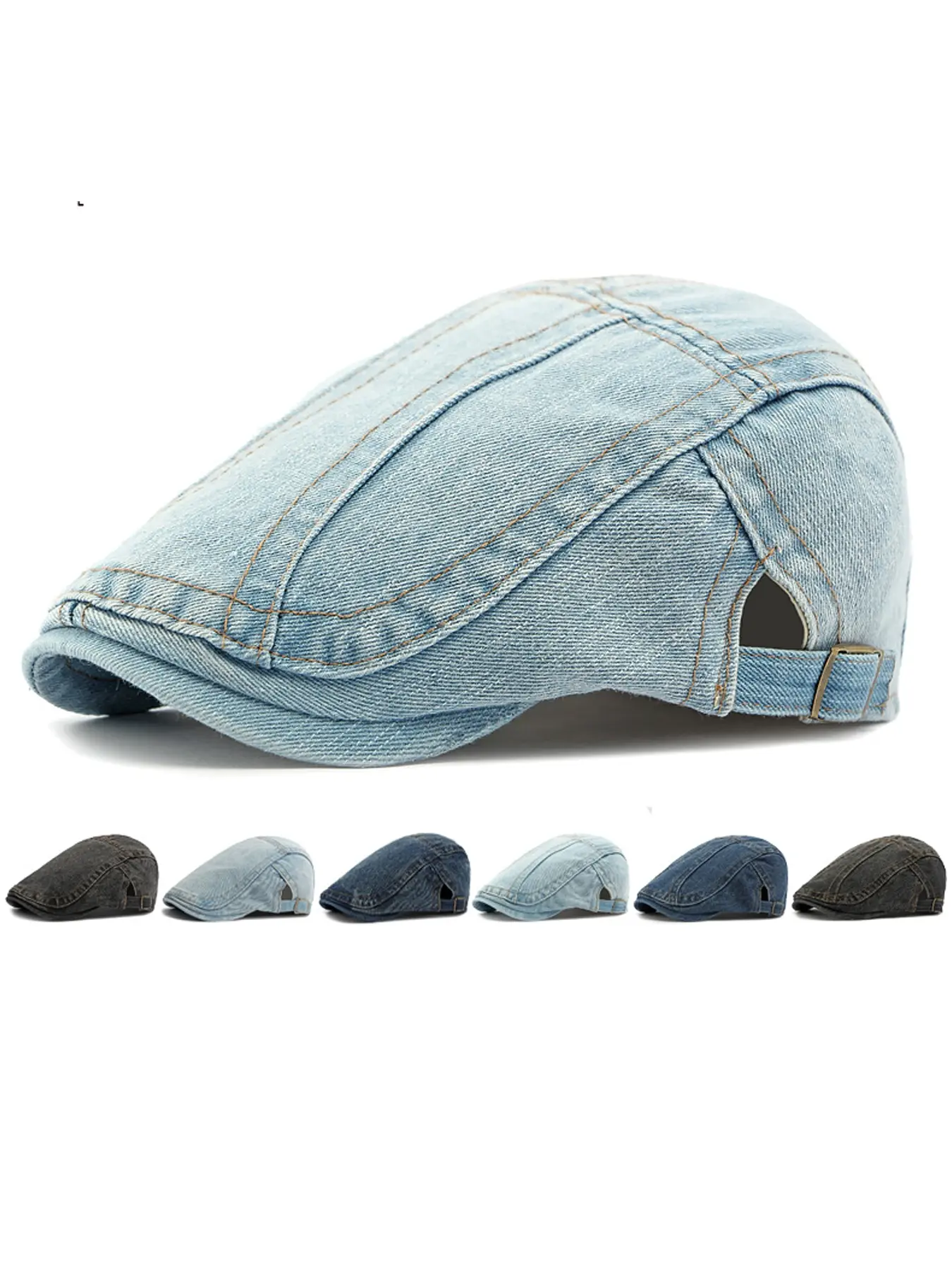 Unisex Washed Denim Beret Hat, Vintage Artistic Forward Cap, Fitted Cap, Tailored Shape, Casual Trucker Style, Streetwear Trendy Headwear for Men & Women, High Quality Hat, All Seasons