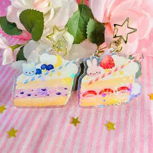 Kawaii Cake Keychains - Strawberry, Blueberry, Moon, Holographic Stars