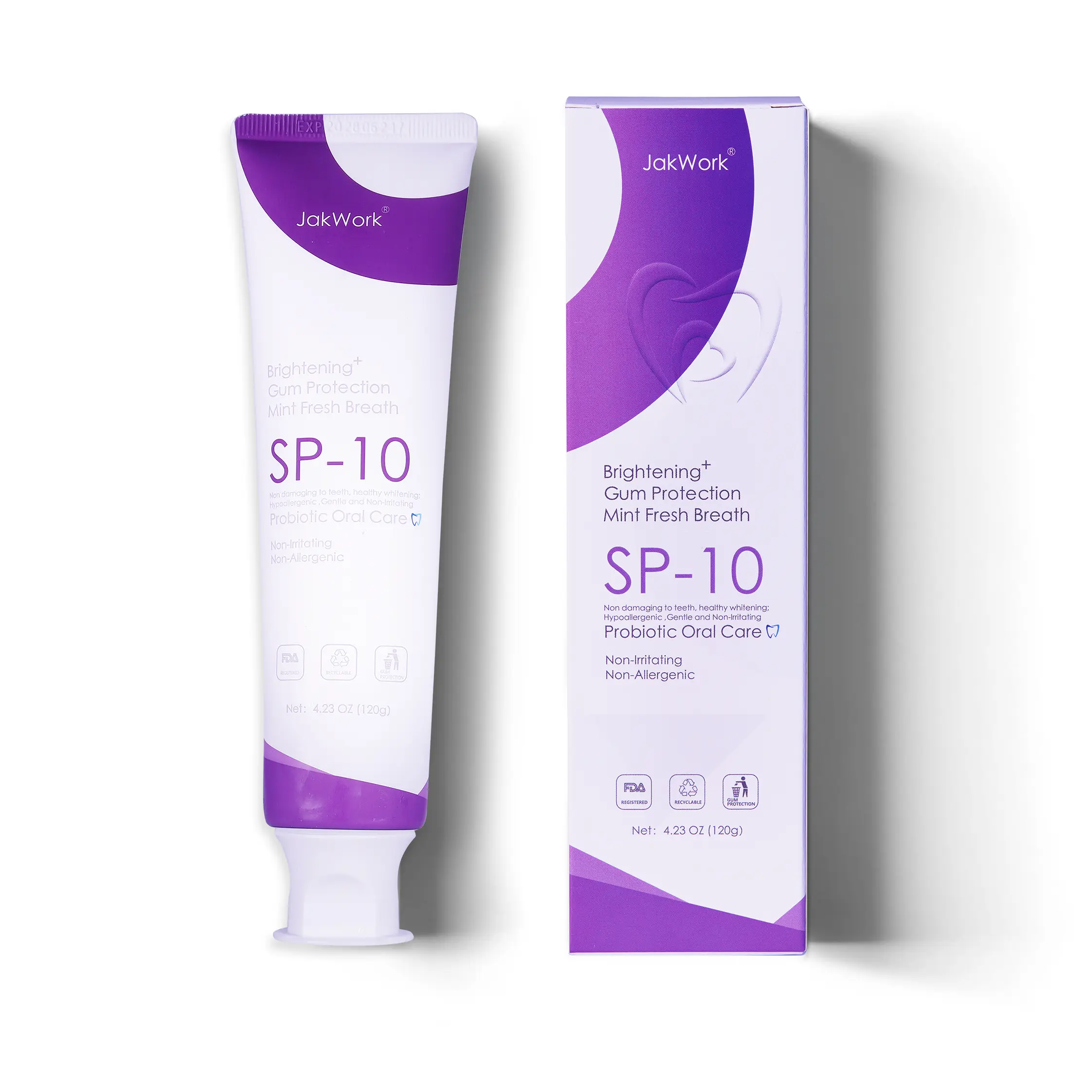 JAKWORK SP-10 Probiotic Whitening Toothpaste – Fluoride-Free & Peroxide-Free, Gentle Daily Care, Fresh Mint Breath