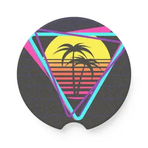 Retro Palm Tree Soapstone Car Coaster, Vibrant Coaster for Car, Summer Vibe Coaster, Beach Decor, Gift for Road Trip Lovers