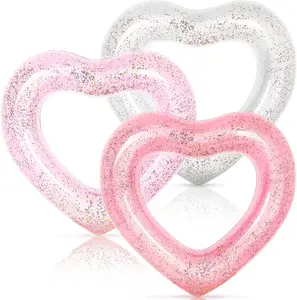 3Pcs Heart Shaped Inflatable Pool Float Rings Lounger Tube Perfect for Summer Swimming Pool Beach Bachelorette Party