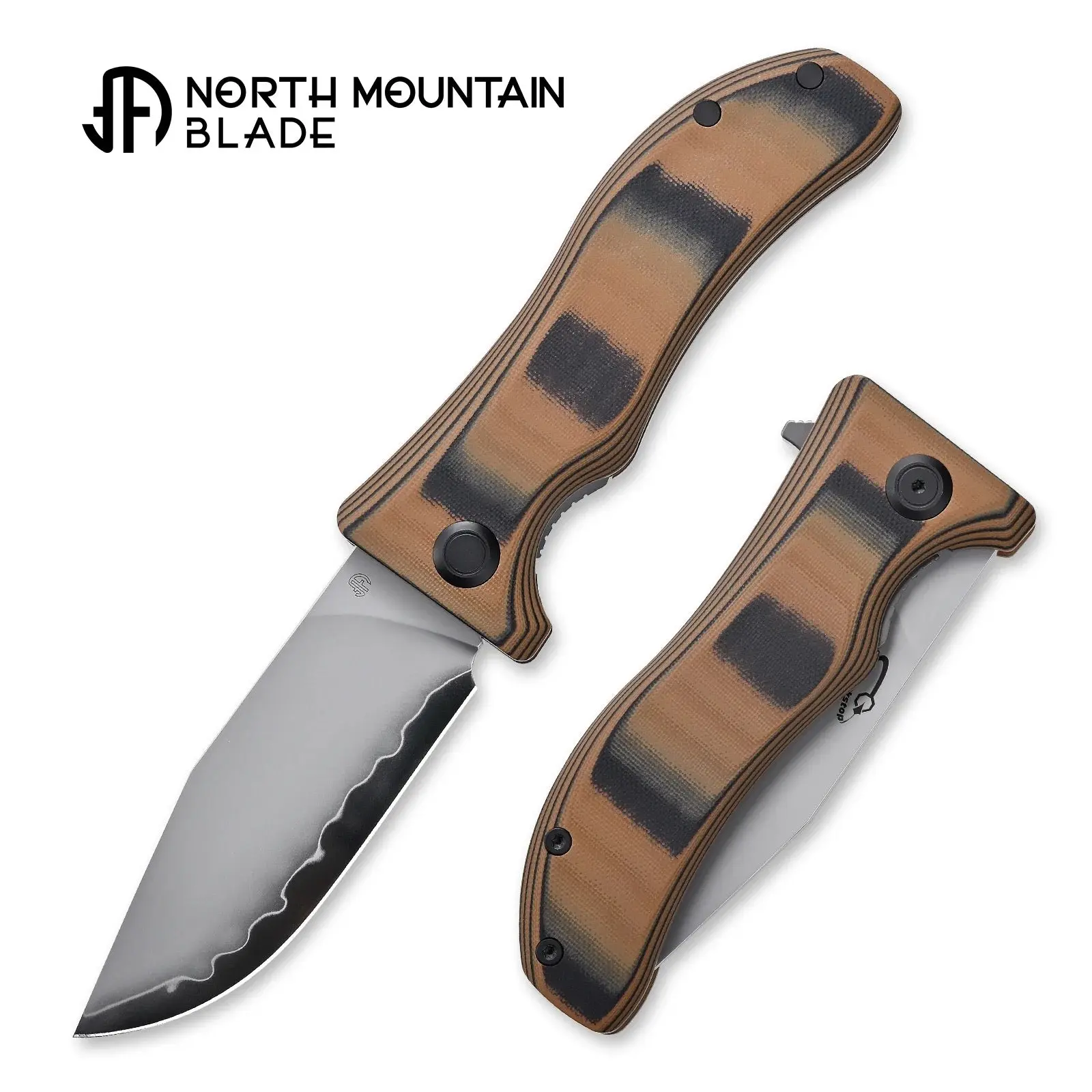 North Mountain Blade Lucky Dog – SLD-Magic Folding Knife - Black & Tan | G10 Handle, Crossbar Lock & Ceramic Bearings - Japanese-Inspired Design - Portable EDC Pocket Knife for Everyday Carry