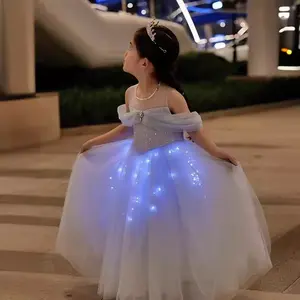 Girls' Evening Dress Elsa Princess Summer Tulle Dress with Light Strips Illuminated Large Diamonds Performance Luminous High-End Customization Tutu