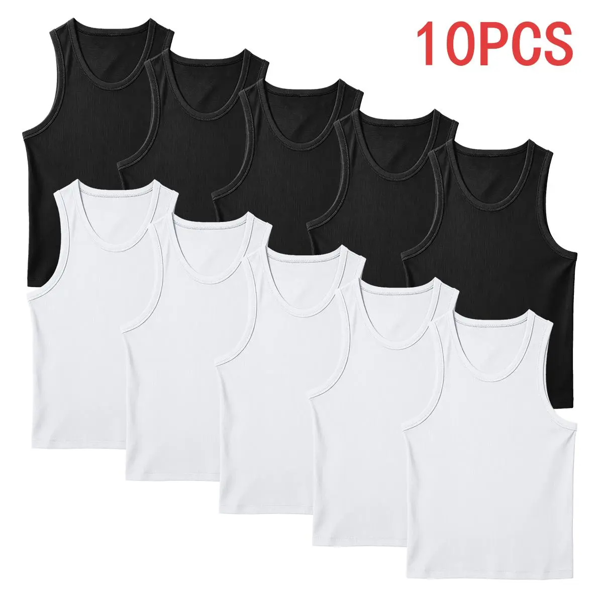 Men’s 10-Pack Cotton-Spandex A-Shirt Tank Tops, Stretch Ribbed Sleeveless Base Layers, True to Size, Tagless, All-Day Comfort, Bulk Refill Value Pack for Gym Bag, Yard Work & Everyday Layering
