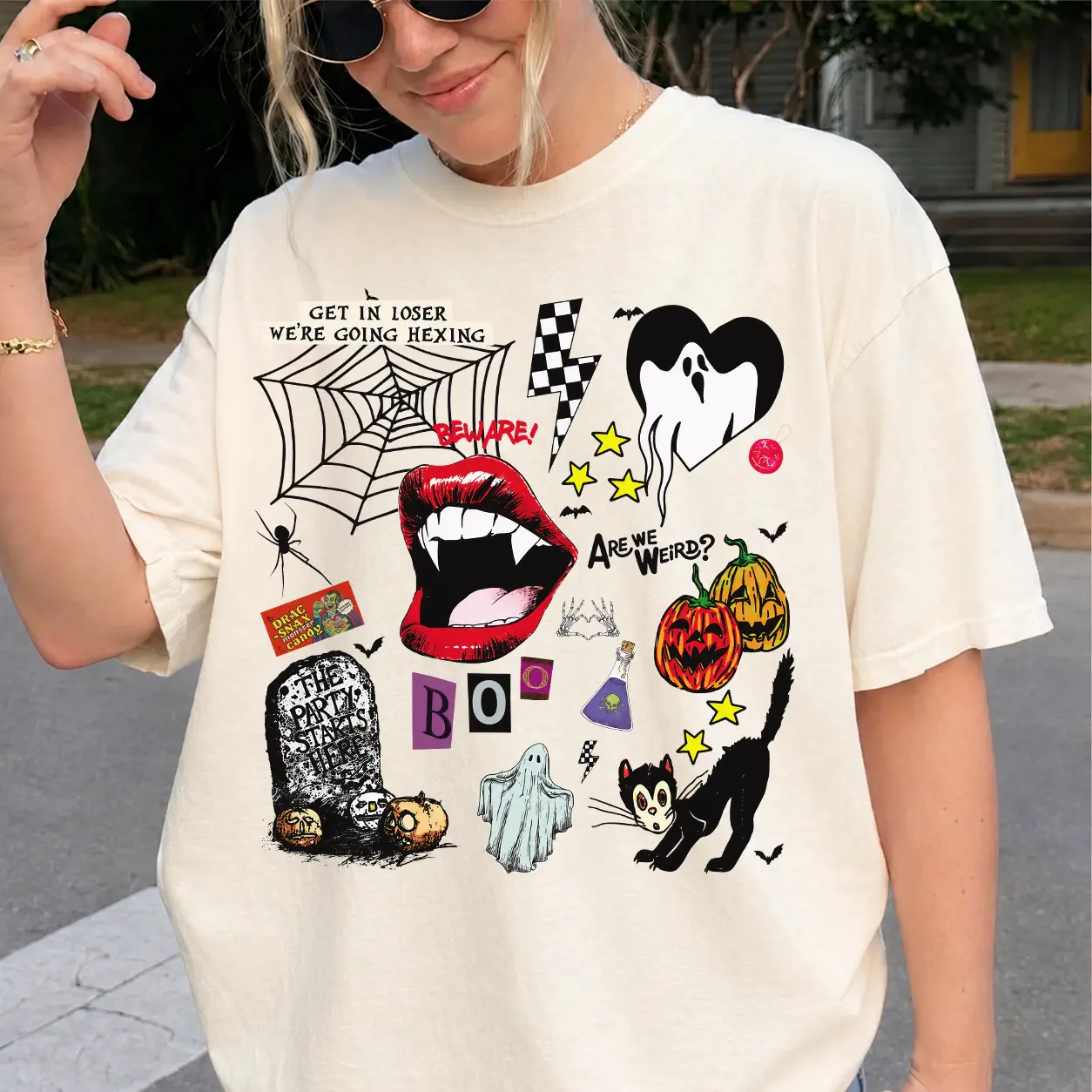 Comfort Colors shirt Retro Graphic Halloween T-shirt, Print t-shirt, Vintage Halloween Sweatshirts, Halloween Tok, fall Crewnecks, fall sweaters, spooky shirt, trending T-shirt, Oversized, Cotton, Ghost cartoon Casual Fit
