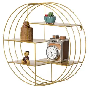 Vintiquewise QI004691.GD 4-Tier Gold Floating Circular Silhouette Metal Hanging Shelves - Retro Minimalist Decorative Wall-Mounted Organiser for Kitchen Storage, Farmhouse Light Industrial Home Display