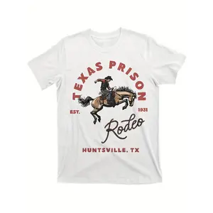 Texas Prison Rodeo Vintage T-Shirt | Retro Western Cowboy Graphic Tee for Men | Texas Country Streetwear, 1931 Huntsville TX Rodeo Top, Cowboy Aesthetic Casual Shirt