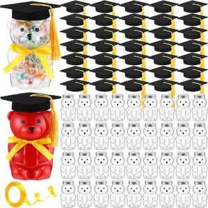 73 Pcs 2026 Graduation Bear Jar 12 oz Candy Gift Ready Empty Bear Jar Bottle with Graduation Cap and Tassel 24 yd Ribbon Cute Candy Box Container Bulk for Grad Favors