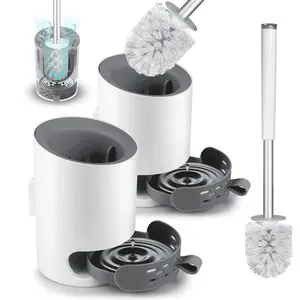 SUGARDAY Toilet Brush and Holder Caddy Plunger Set 2 Pack Stainless Steel Bristle PC Plastic Holder Anti-Rust Durable Wear-Resistant Corrosion-Resistant No Water Accumulation