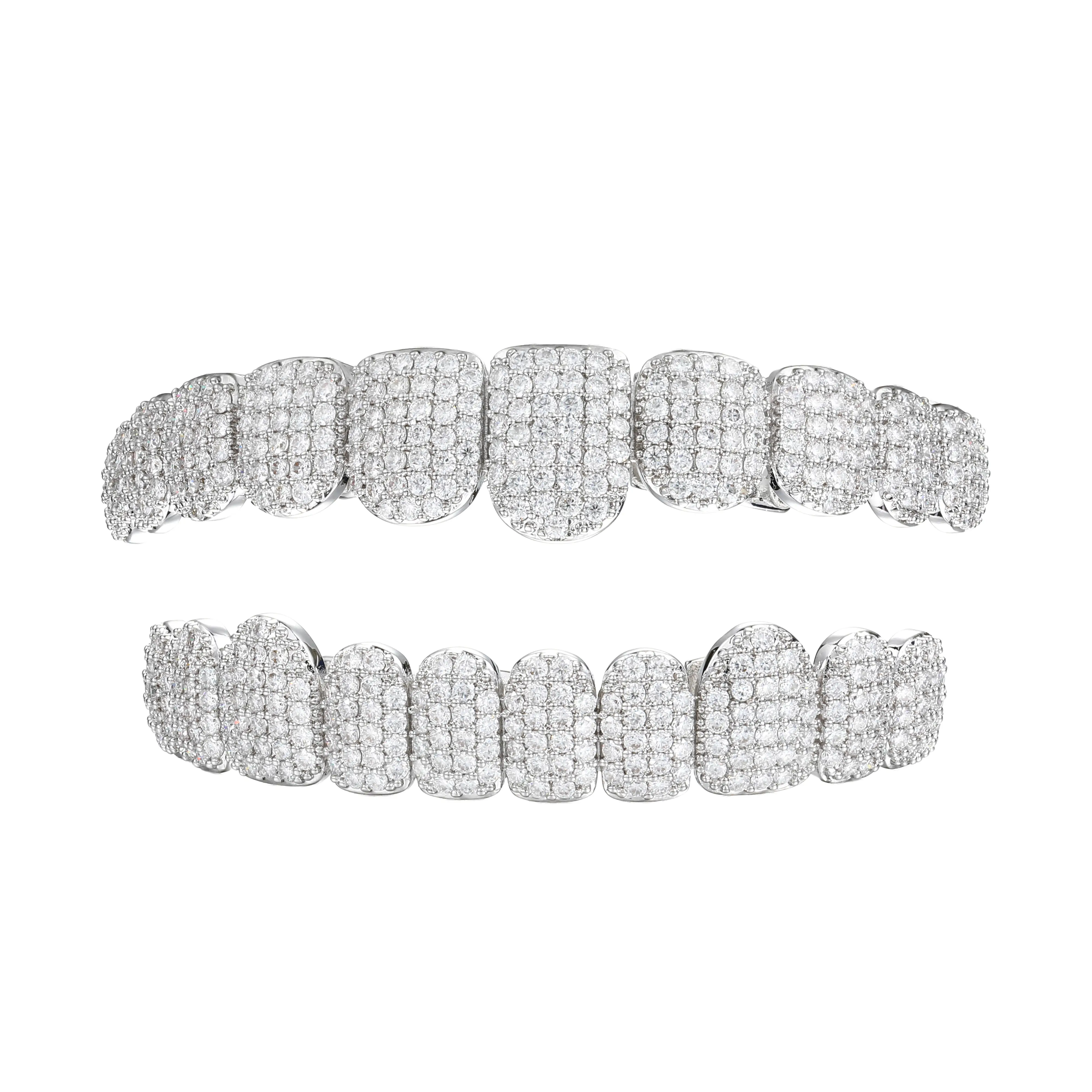 UCCIYO Ice Moissanite Stone Grill, VVS1 Mozambique Stone Hip Hop Toothed Grill, Silver Plated Copper Moissanite Style Jewelry [CMG04]