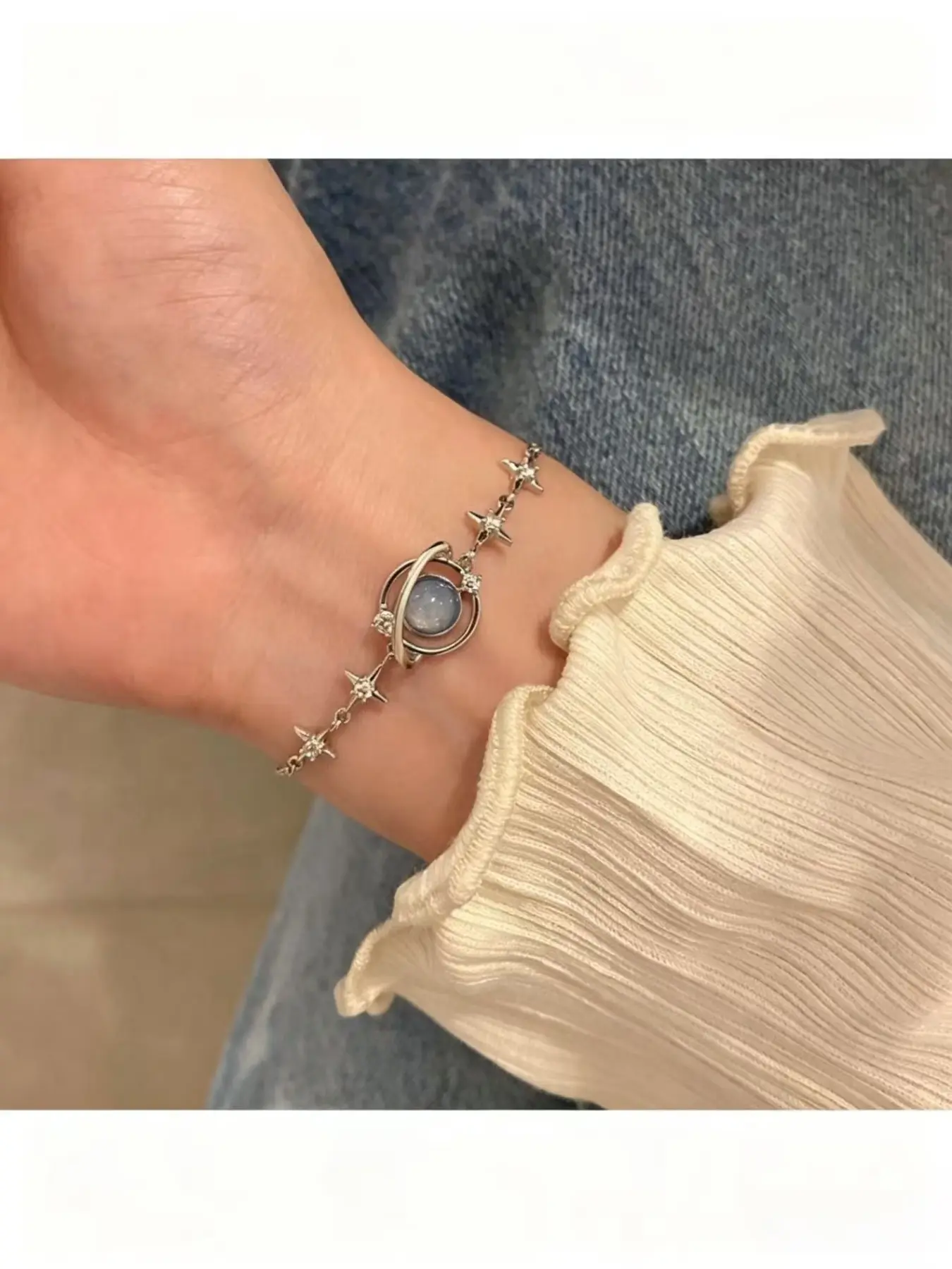 Silver Saturn Star Opal Bracelet, Exquisite Celestial Planet Adjustable Chain Bracelet for Women, Bracelet Jewelry